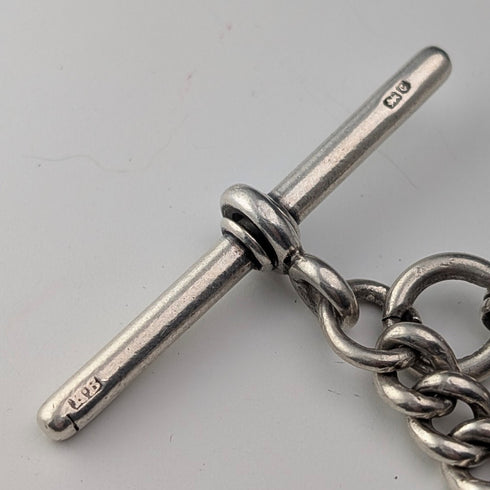 約 1919 年英國古董純銀阿爾伯特鏈,53 克,純銀獎章錶鍊