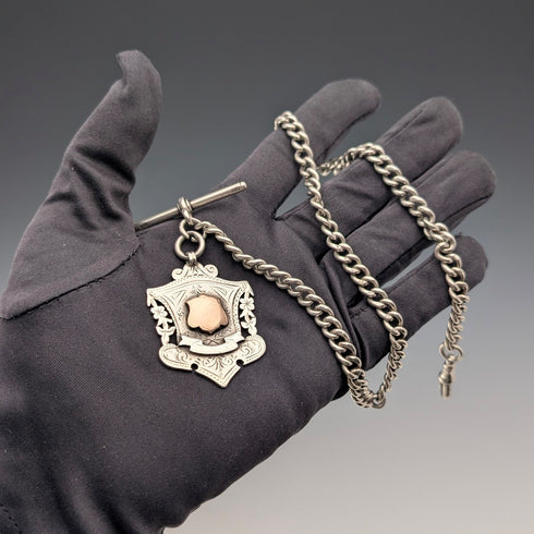 約 1919 年英國古董純銀阿爾伯特鏈,53 克,純銀獎章錶鍊