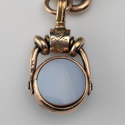 古董英國軋金阿爾伯特鏈,配有雙色旋轉錶鍊和天然寶石。