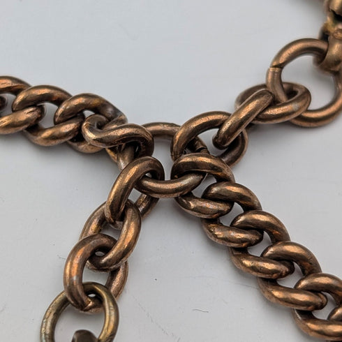 古董英國鍍金雙阿爾伯特鏈,配黃銅鑰匙扣