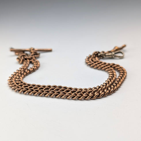 古董英國鍍金雙阿爾伯特鏈,配黃銅鑰匙扣