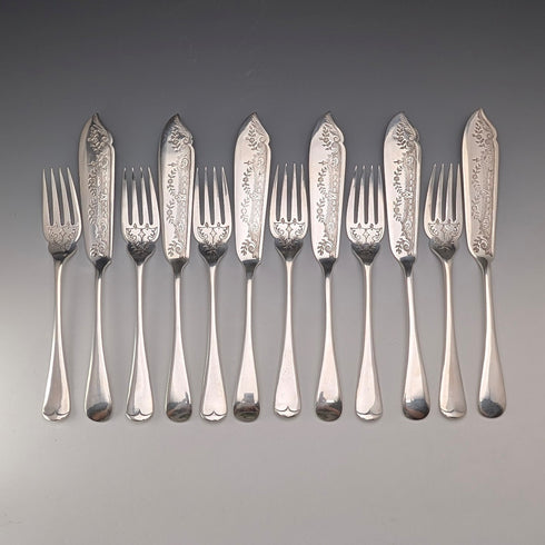 1903 British Antique Silver Plate Fish Cutlery (6 Pairs) by Walker & Hall