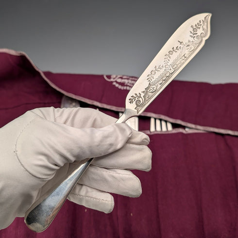 1903 British Antique Silver Plate Fish Cutlery (6 Pairs) by Walker & Hall