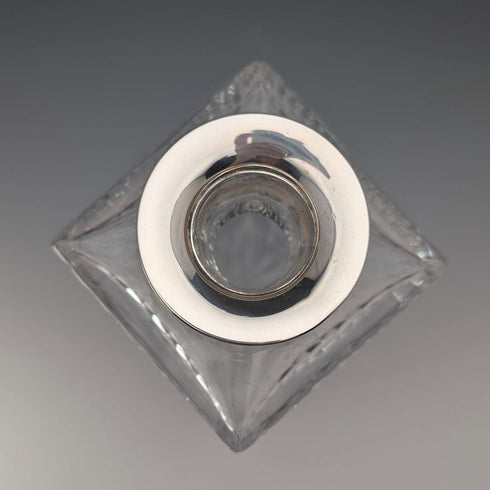 1983 British Vintage Cut Glass Square Decanter with Sterling Silver Decoration, Garrard & Co.