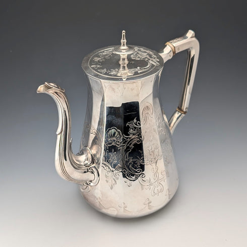 1853年 英国アンティーク シルバープレート製 コーヒーポット Thomas Bradbury & Sons