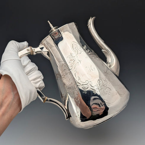 1853年 英国アンティーク シルバープレート製 コーヒーポット Thomas Bradbury & Sons