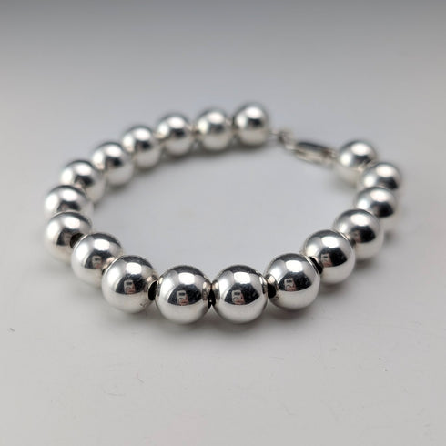 Vintage Sterling Silver Large Beaded Bracelet, 15g