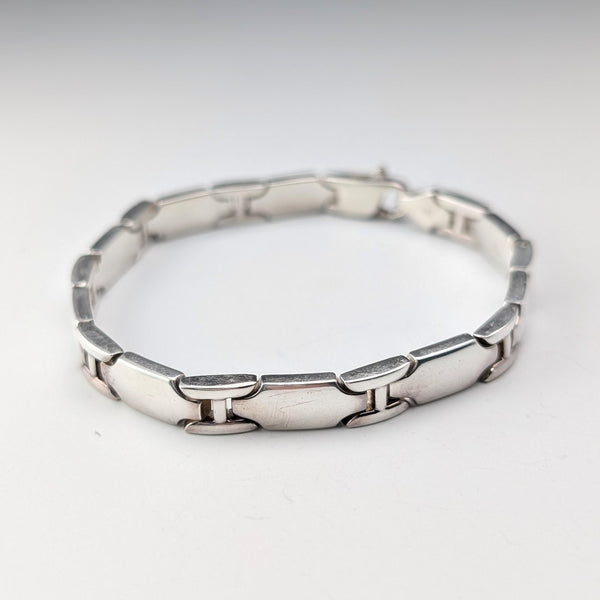 British Vintage Sterling Silver Panel Link Bracelet, 32g, WSG