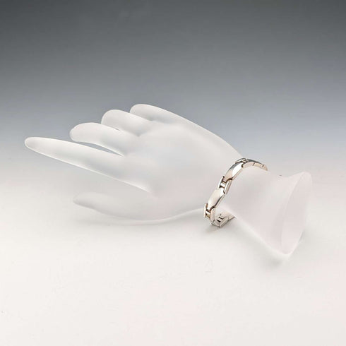 British Vintage Sterling Silver Panel Link Bracelet, 32g, WSG