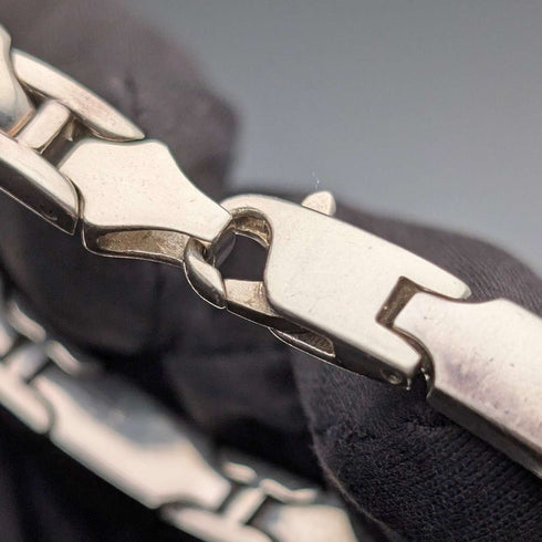 British Vintage Sterling Silver Panel Link Bracelet, 32g, WSG