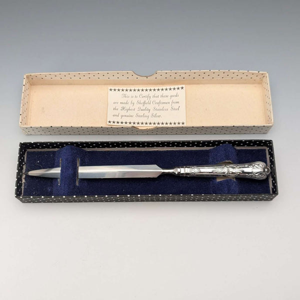 1971年 英国ヴィンテージ 純銀製ハンドル レターオープナー ケース入 極美品 Harrison Brothers