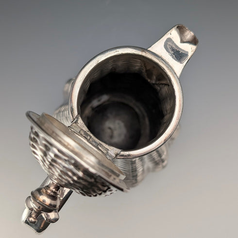 Antique British silver plate water jug decorated with woven rattan pattern