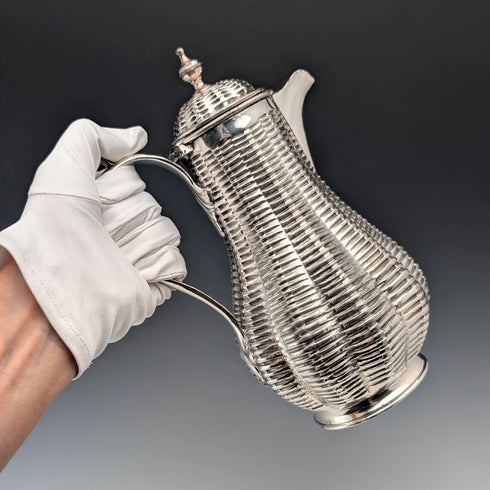 Antique British silver plate water jug decorated with woven rattan pattern