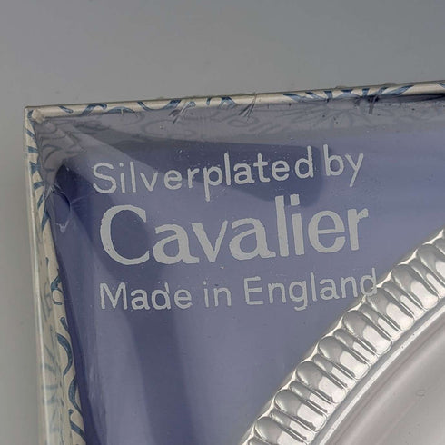 Vintage British silver-plated round tray, 21cm diameter, Cavalier, unopened