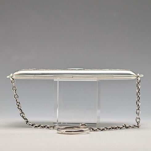 1907 British Antique Sterling Silver Card Case with Chain, 89g, Colen Hewer, Cheshire