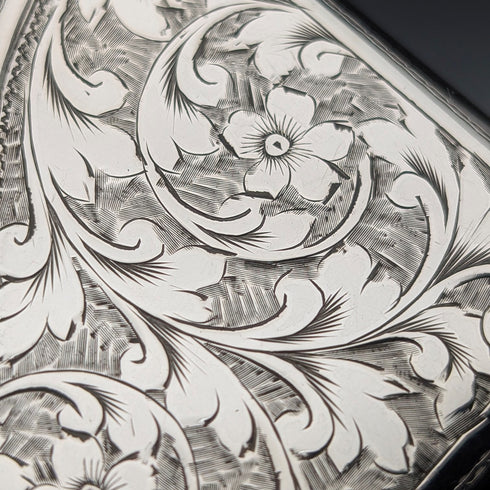 1907 British Antique Sterling Silver Card Case with Chain, 89g, Colen Hewer, Cheshire