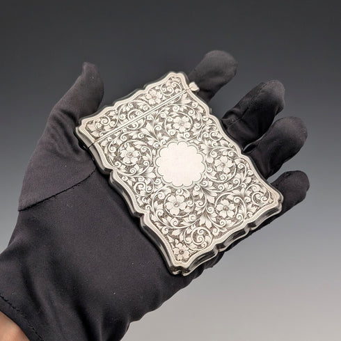 1901年 英国アンティーク 浮き彫り彫刻 純銀製カードケース 70g Colen Hewer Cheshire
