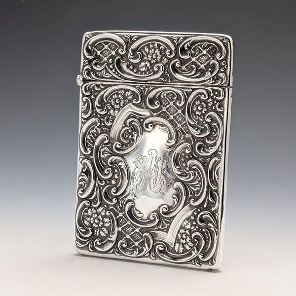 1898 British Antique Relief Sterling Silver Card Case, 69g, by Matthew John Jessop