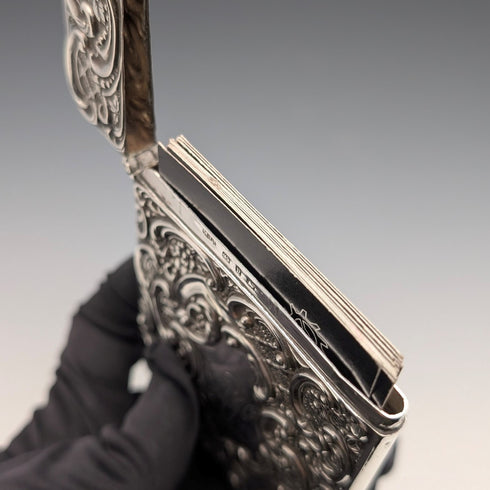 1898 British Antique Relief Sterling Silver Card Case, 69g, by Matthew John Jessop