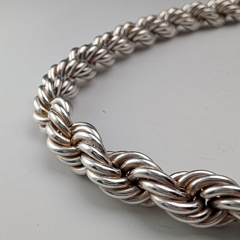 英国ヴィンテージ 純銀製 極太ツイストチェーン ネックレス42cm 37.9g DN