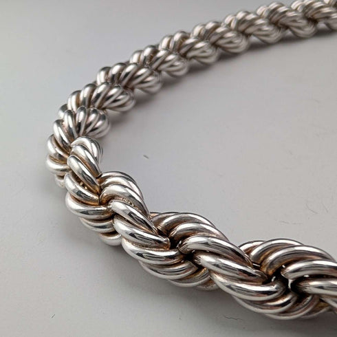 British Vintage Sterling Silver Extra Thick Twisted Chain Necklace 42cm 37.9g DN