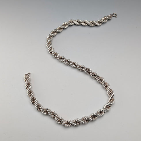 英国ヴィンテージ 純銀製 極太ツイストチェーン ネックレス42cm 37.9g DN