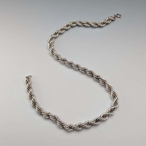 British Vintage Sterling Silver Extra Thick Twisted Chain Necklace 42cm 37.9g DN