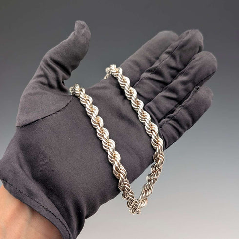 British Vintage Sterling Silver Extra Thick Twisted Chain Necklace 42cm 37.9g DN