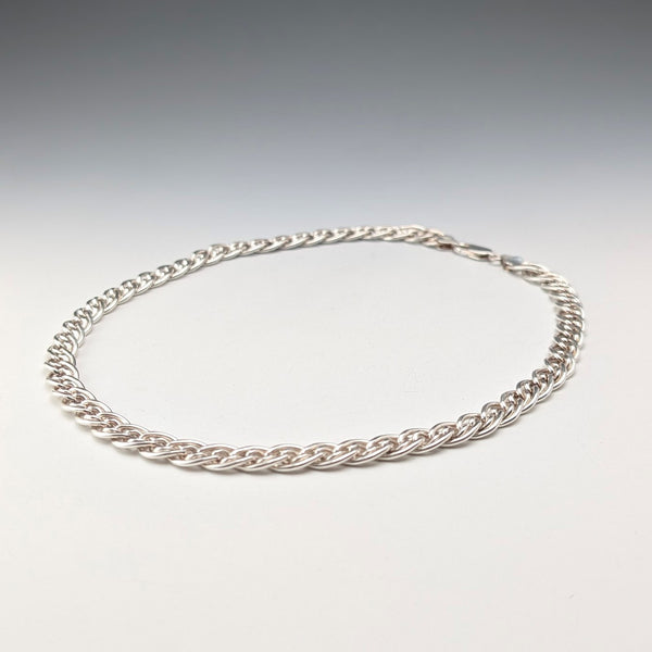 British Vintage Sterling Silver Double Curb Chain Necklace 45cm 50g BJB