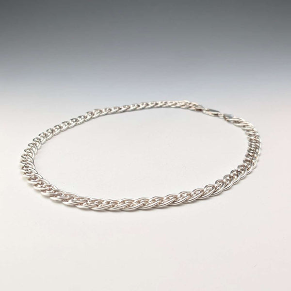 British Vintage Sterling Silver Double Curb Chain Necklace 45cm 50g BJB