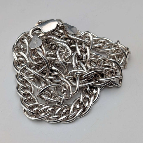 British Vintage Sterling Silver Double Curb Chain Necklace 45cm 50g BJB