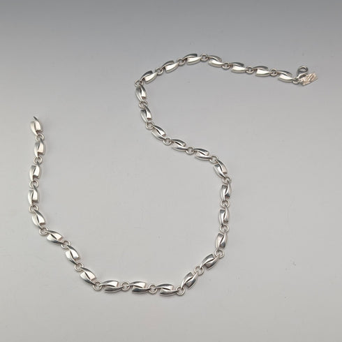 Vintage Sterling Silver Modernist Link Chain Necklace, 43cm, 32g