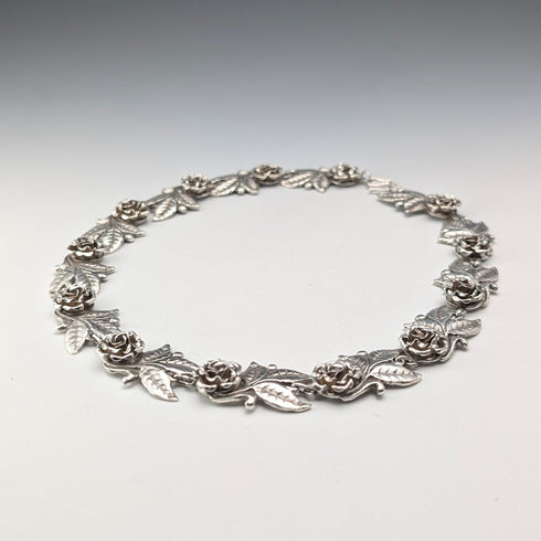 復古 純銀製 玫瑰花鏈條 項鍊43cm 65g