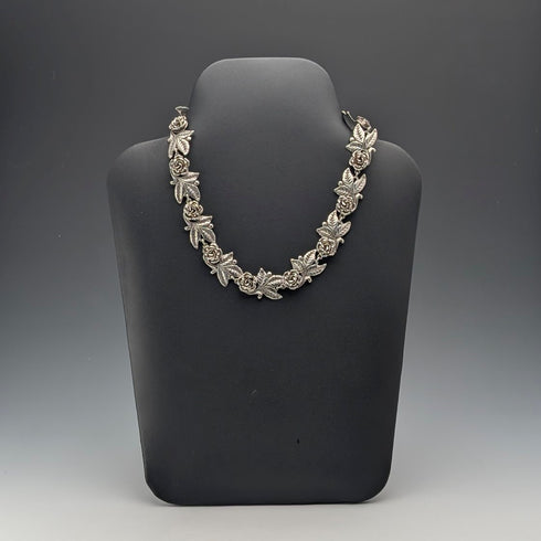 復古 純銀製 玫瑰花鏈條 項鍊43cm 65g