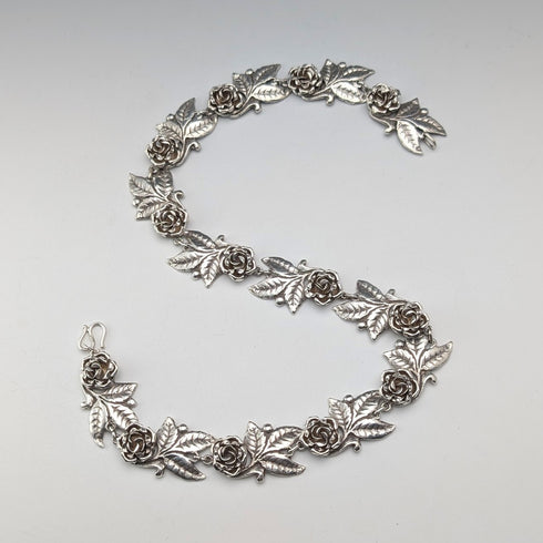 復古 純銀製 玫瑰花鏈條 項鍊43cm 65g