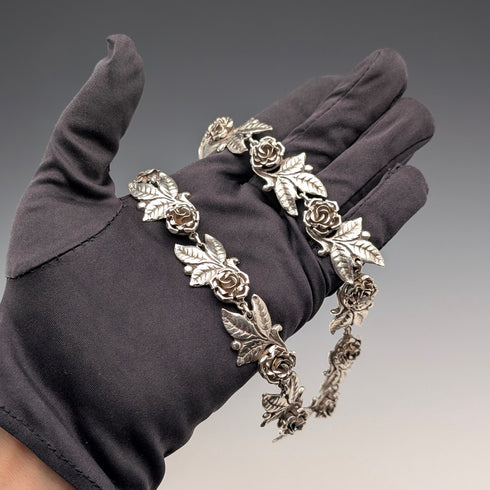 復古 純銀製 玫瑰花鏈條 項鍊43cm 65g