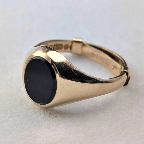 1966年 英国ヴィンテージ K9ゴールド シグネットリング 3.3g(14-16号) 指輪 Fred Manshaw Ltd