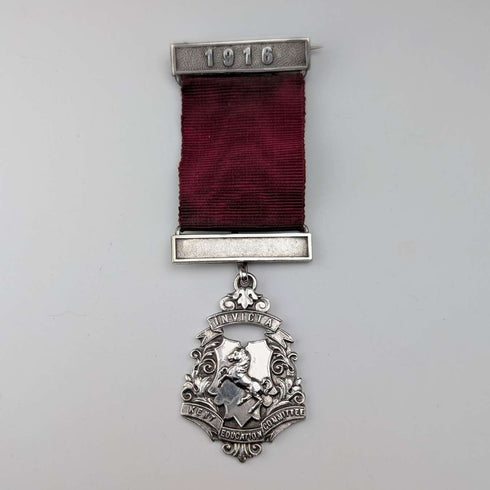 1915 British Antique Sterling Silver Perfect Attendance Award School Medal, Vaughton & Son