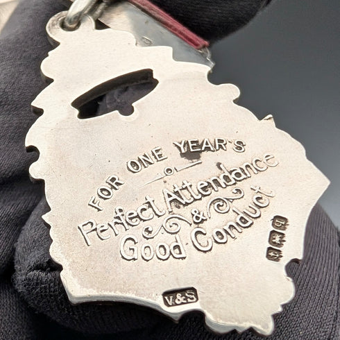 1915年 英国アンティーク 純銀製 皆勤賞表彰 スクールメダル Vaughton&Son