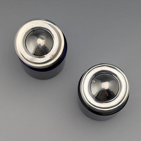 1905 Antique British Silver Lid & Cobalt Glass Inkwell Pair, CS Harris & Sons Ltd.