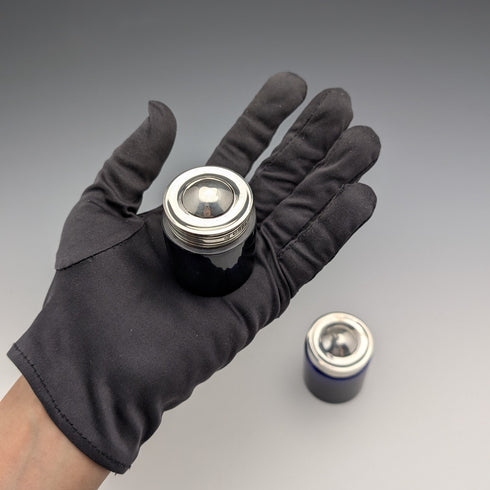 1905 Antique British Silver Lid & Cobalt Glass Inkwell Pair, CS Harris & Sons Ltd.