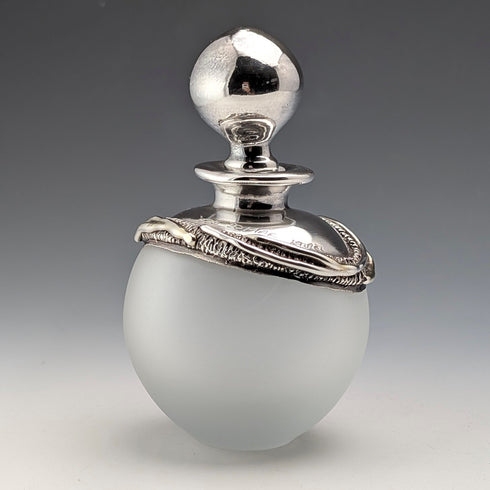Early 20th Century Silver Overlay & Avalon Decorated Frosted Glass Perfume Bottle, DOMAR