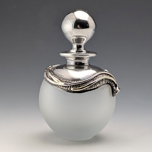 Early 20th Century Silver Overlay & Avalon Decorated Frosted Glass Perfume Bottle, DOMAR