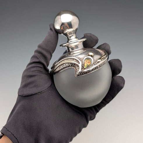 Early 20th Century Silver Overlay & Avalon Decorated Frosted Glass Perfume Bottle, DOMAR