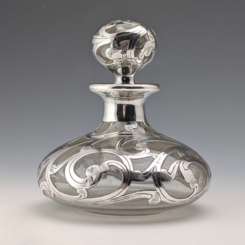 Vintage American Art Nouveau Silver Overlay Glass Perfume Bottle