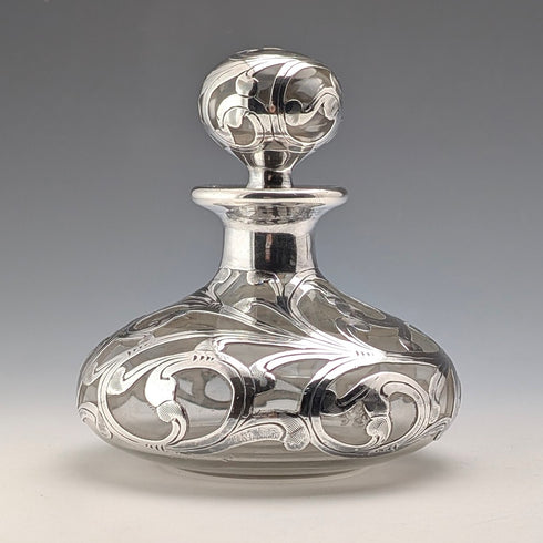 Vintage American Art Nouveau Silver Overlay Glass Perfume Bottle