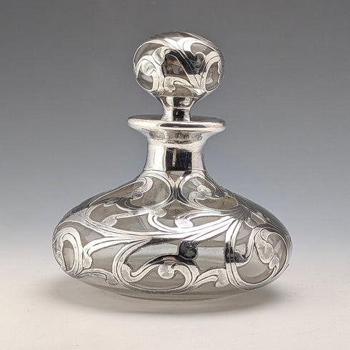 Vintage American Art Nouveau Silver Overlay Glass Perfume Bottle