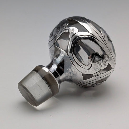 Vintage American Art Nouveau Silver Overlay Glass Perfume Bottle