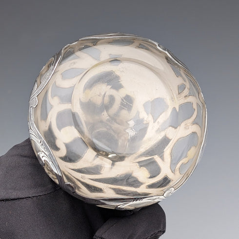 Vintage American Art Nouveau Silver Overlay Glass Perfume Bottle