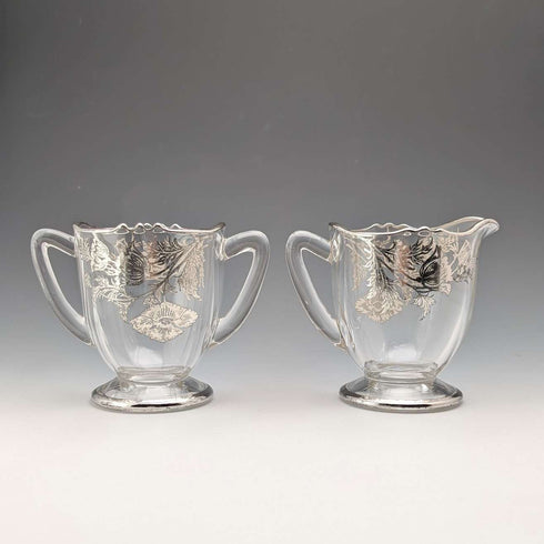 米国ヴィンテージ シルバーオーバーレイ シュガーボウル&クリームジャグ Silver City Glass Co